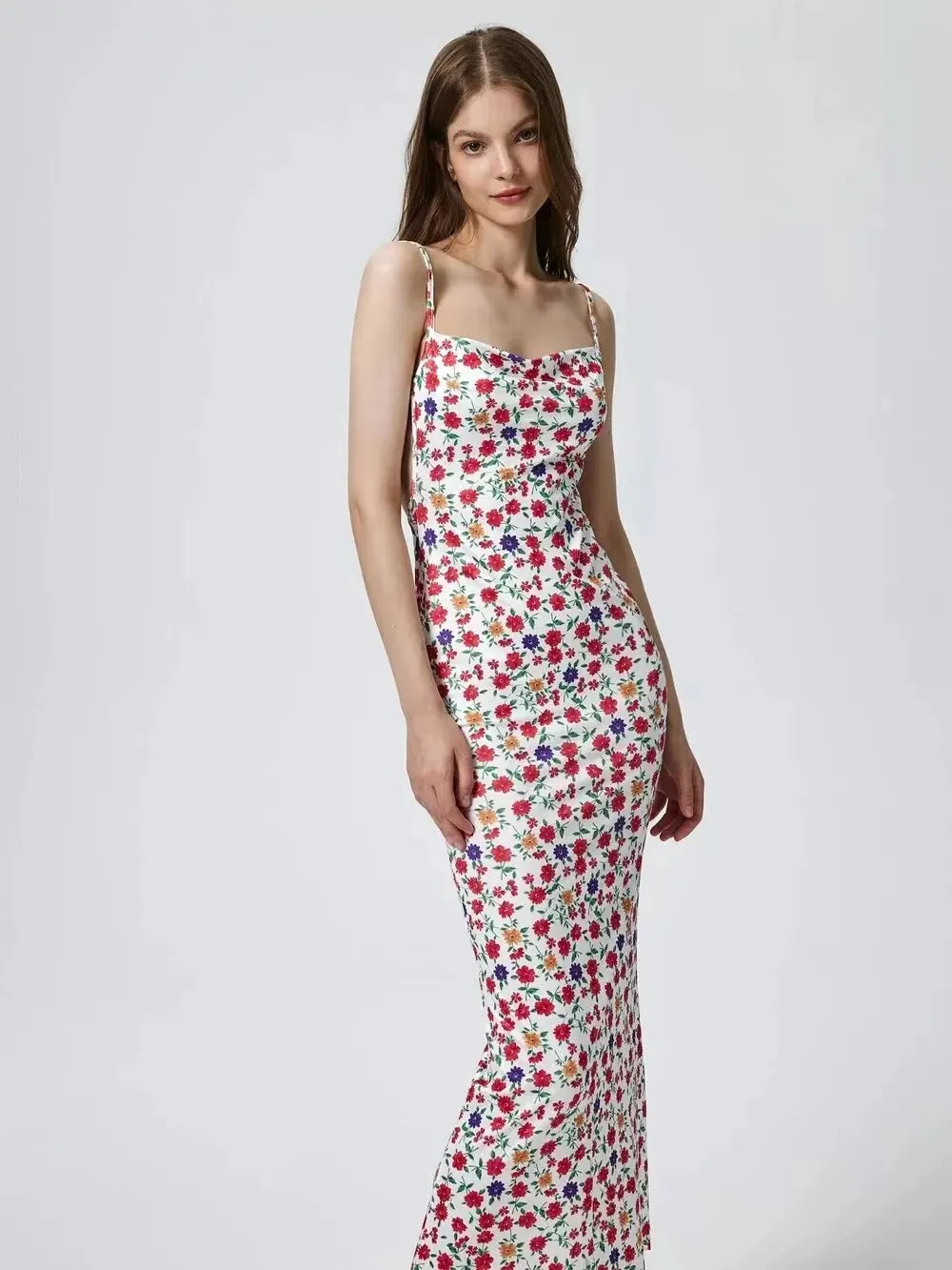 Long Floral Suspender Dress Nsummer Sexy Backless Slimming Beach Dress Fashionable Simple Printed Banquet Women's Clothing - Tasawoq