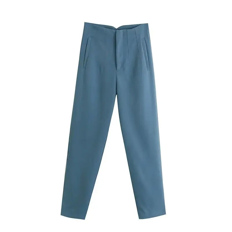 Willshela Women Fashion Straight Pants High Waist Front Zipper Trousers Vintage Full Length Female Chic Lady - Tasawoq