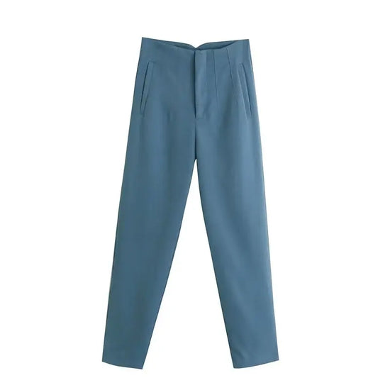 Willshela Women Fashion Straight Pants High Waist Front Zipper Trousers Vintage Full Length Female Chic Lady - Tasawoq