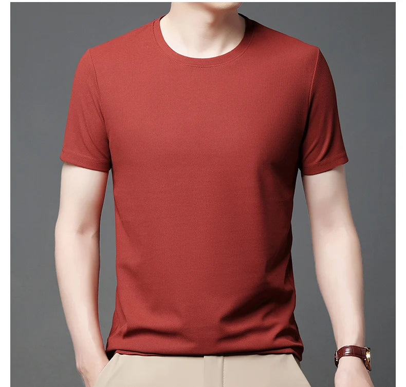 New Summer Waffle Round Neck Short Sleeved T-shirt for Men's Short Sleeved Top - Tasawoq