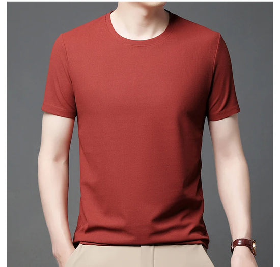 New Summer Waffle Round Neck Short Sleeved T-shirt for Men's Short Sleeved Top - Tasawoq