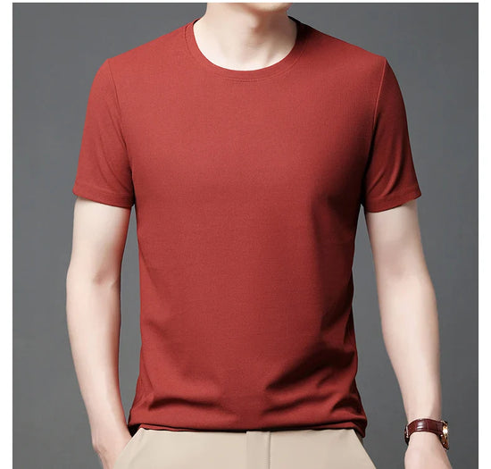 New Summer Waffle Round Neck Short Sleeved T-shirt for Men's Short Sleeved Top - Tasawoq