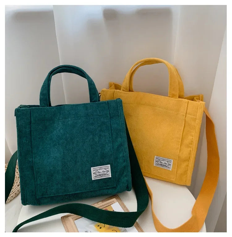 Women Handbag Simple Corduroy Portable Large Capacity HandBag Ins Fashion Trend Small Square Handbag Single Shoulder Bags - Tasawoq