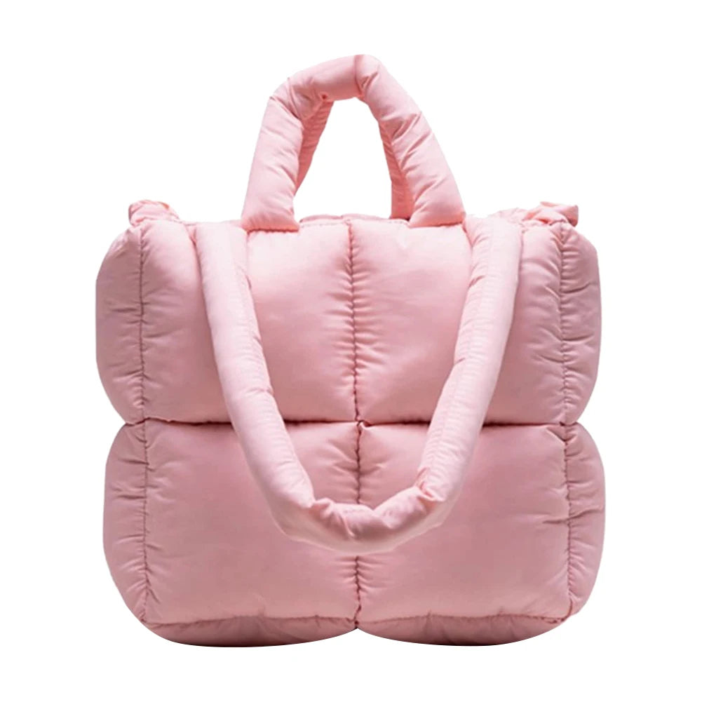 Women Retro Checkered Quilted Shoulder Bag Solid Color Winter Soft Handbags Soft Tote Handbags - Tasawoq