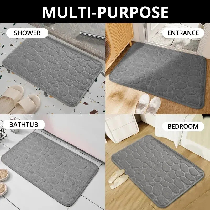 1pc embossed fiber carpet, bathroom living room anti slip mat, pebble floor mat, household items - Tasawoq