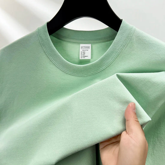 100% pure cotton summer high-end brand men's short sleeve round neck fashionable style half sleeved top breathable T-shirt - Tasawoq