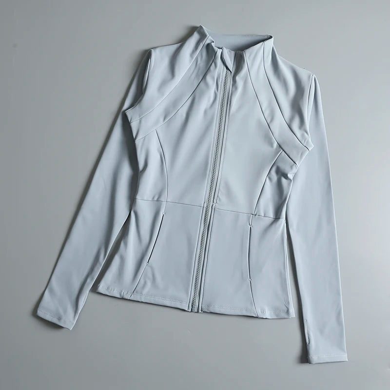 New yoga wear ladies coat round high elastic loose exercise yoga fitness long sleeve stand-up collar yoga tops - Tasawoq