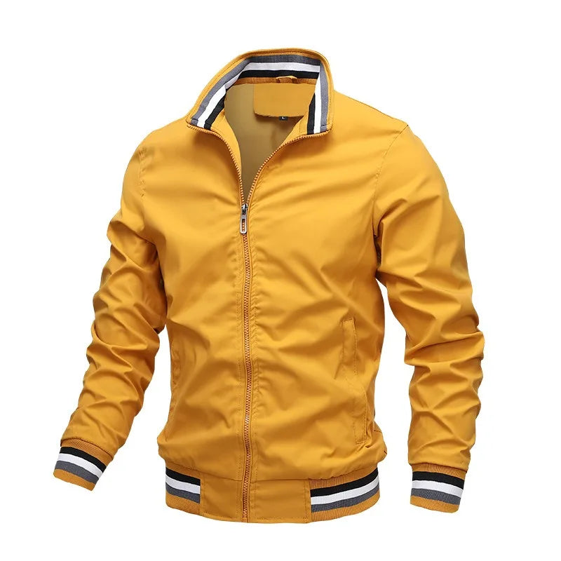 Autumn and Winter Men's Stand Collar Casual Zipper Jacket Outdoor Sports Coat Windbreaker Jacket for Men Waterproof Bomber - Tasawoq
