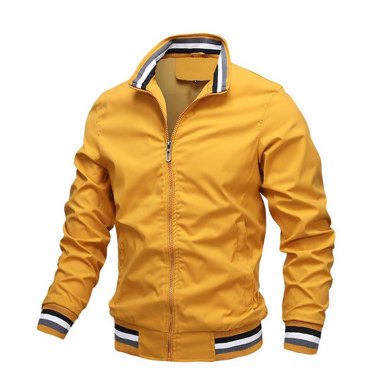 Autumn and Winter Men's Stand Collar Casual Zipper Jacket Outdoor Sports Coat Windbreaker Jacket for Men Waterproof Bomber - Tasawoq