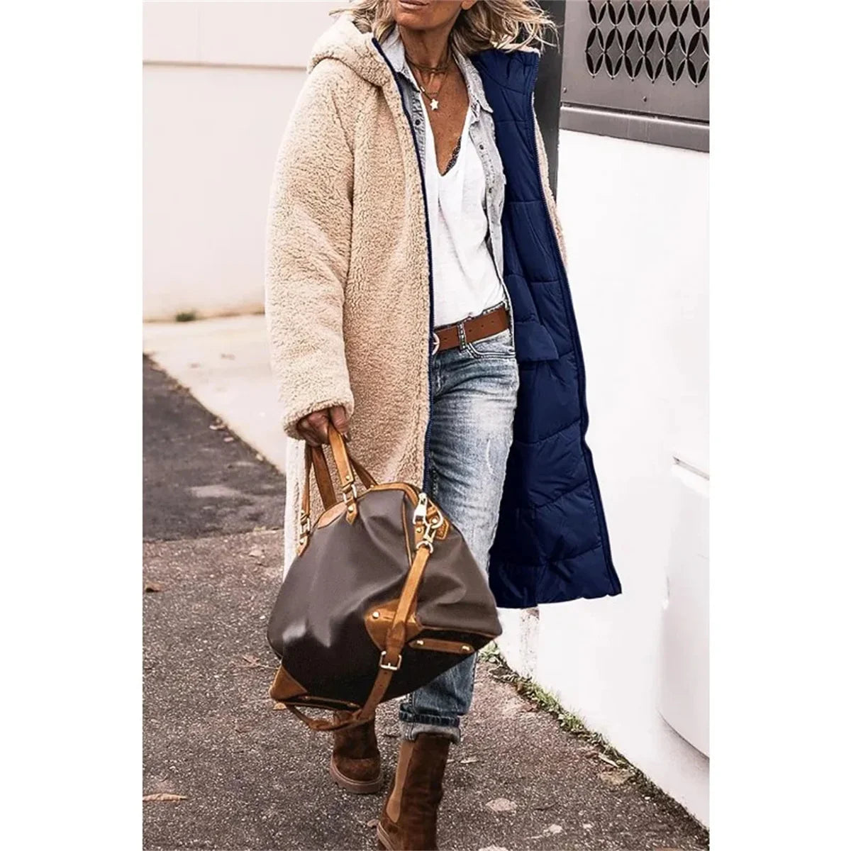 Winter Hooded Quilted Jacket For Women Solid Reversible Long Sleeve Thick Coat Warm Fashion Long Outerwear Casual Puffer Coats - Tasawoq