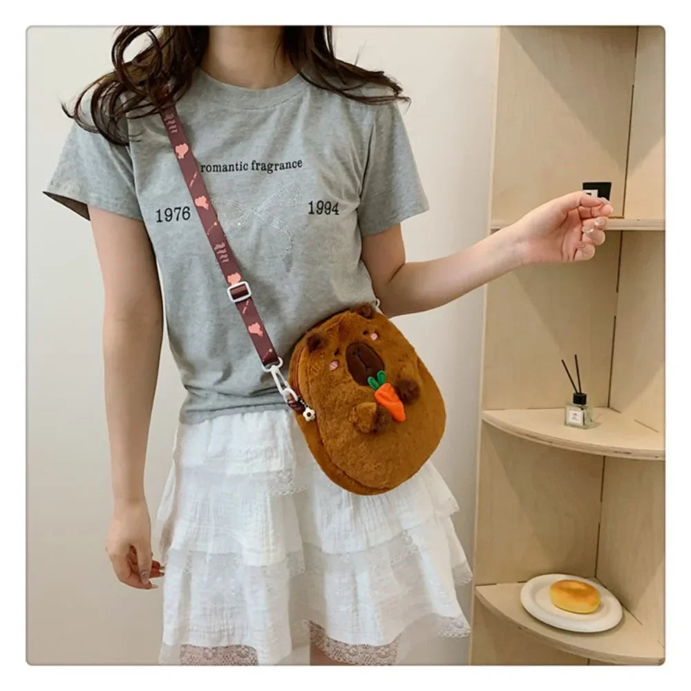 Large Capacity Capybara Plush Shoulder Bag Cartoon Capybara Handbag Unisex Capybara Handbag - Tasawoq