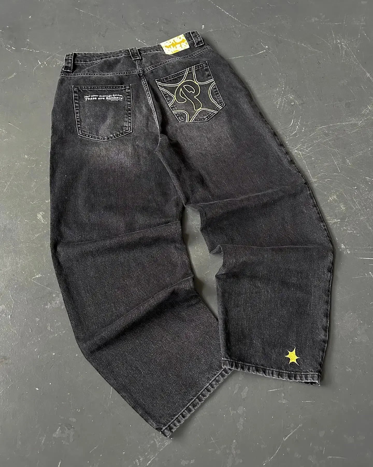 2024 New American Trend Retro Hip-hop Embroidery Pattern Baggy Jeans For Men And Women Y2K Harajuku Gothic Wide Pants Streetwear - Tasawoq