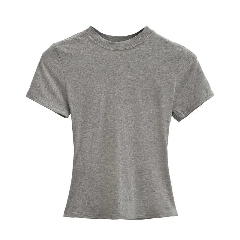 2024 New High Quality Casual T shirt Sexy Slim Short Sleeves Fashion Trend Solid Women Clothing y2k Tops - Tasawoq