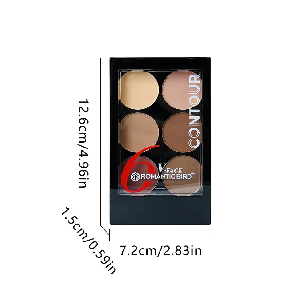 6 Colors Highlight Contouring Powder Palette Face Shadow Contouring Powder Makeup Palette With Brush Face Bronzer Color Correcti - Tasawoq