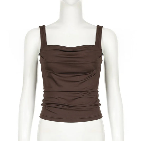 New Women Tank Tops Summer Solid Sexy Backless Streetwear Casual Slim Sleeveless Camisole Fashion Folds Tank Tops Lady Clothing - Tasawoq