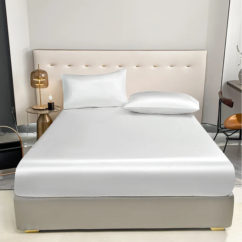 1Pc Waterproof Fitted Bed Sheet With Elastic Band Black Golden White Anti-slip Adjustable Mattress Cover (Pillowcase Need Order) - Tasawoq