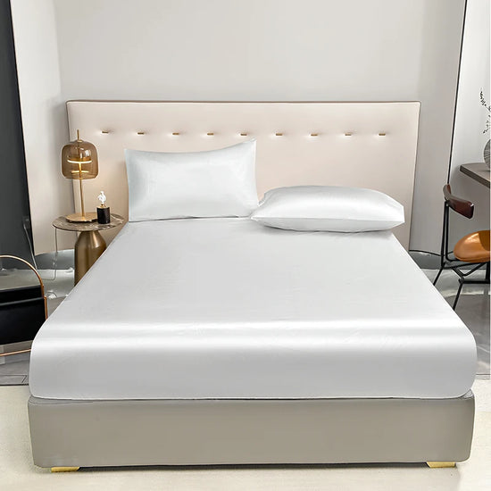 1Pc Waterproof Fitted Bed Sheet With Elastic Band Black Golden White Anti-slip Adjustable Mattress Cover (Pillowcase Need Order) - Tasawoq