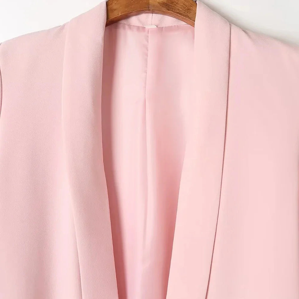 TRZA Women Fashion Office Wear Open Blazer Coat Vintage Long Pleated Sleeves Flap Pockets Female Outerwear Chic Tops - Tasawoq