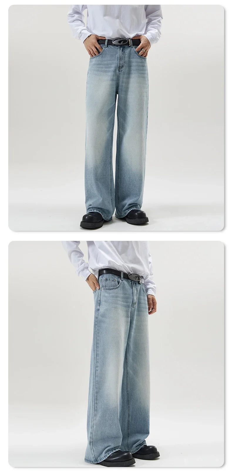 4 Colors Autumn Vintage Distressed Men's Baggy Straight Jeans Fashion Korean High Street Denim Pants Streetwear Male Trousers - Tasawoq
