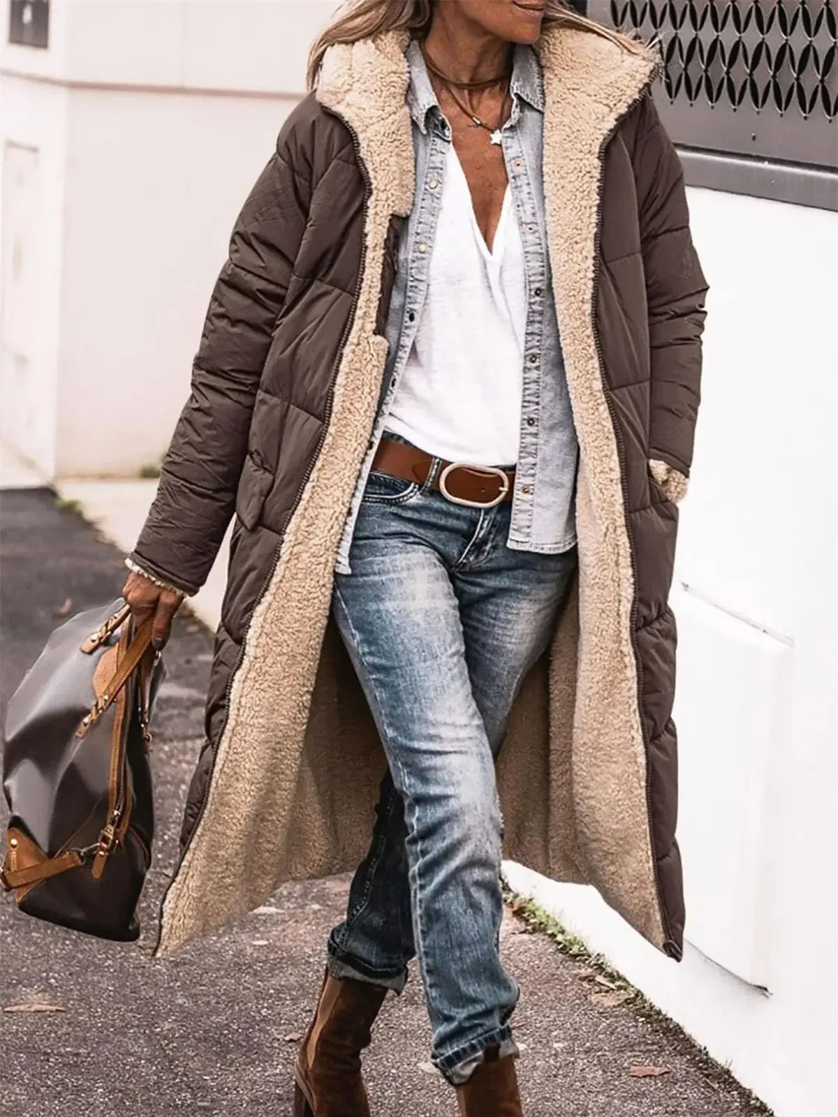 Winter Hooded Quilted Jacket For Women Solid Reversible Long Sleeve Thick Coat Warm Fashion Long Outerwear Casual Puffer Coats - Tasawoq