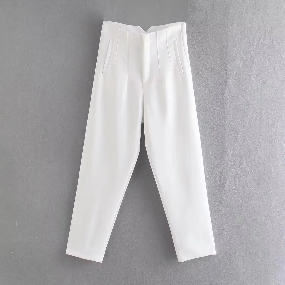 Willshela Women Fashion Straight Pants High Waist Front Zipper Trousers Vintage Full Length Female Chic Lady - Tasawoq