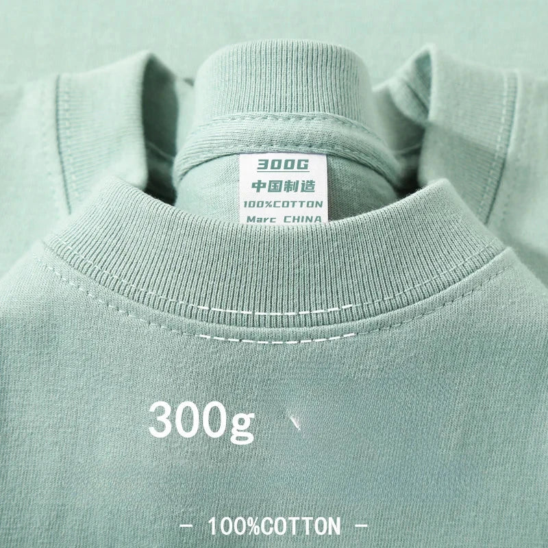 Summer Cotton Heavy Duty 300grams American Pure Cotton Short Sleeves T-shirt Men Casual Base Top Oversized T Shirt - Tasawoq