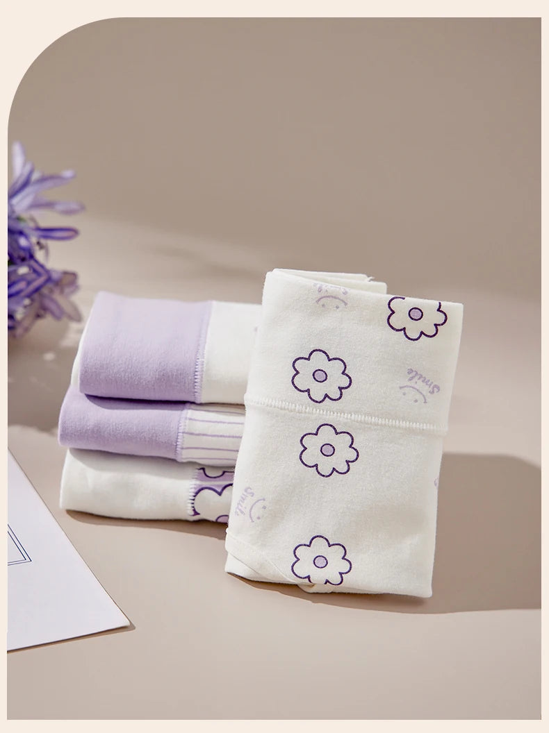 4Pcs/Set Cotton Panties Women High Waist Slimming Underwear Cute Print Young Girls Briefs Plus Size M-4XL Soft Female Lingerie - Tasawoq