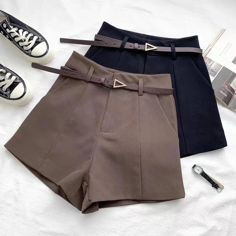 ITOOLIN Casual Women's Shorts A-line High Waist Short Chic Office Lady Shorts With Belted Vintage Female Trousers Spring Summer - Tasawoq