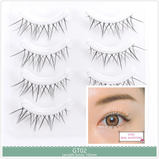 4pairs Natural False Eyelashes Thin Band Hand Made Short Lighter Eyelash Cosplay Korean Fashion Wispy Extension Makeup Tools - Tasawoq
