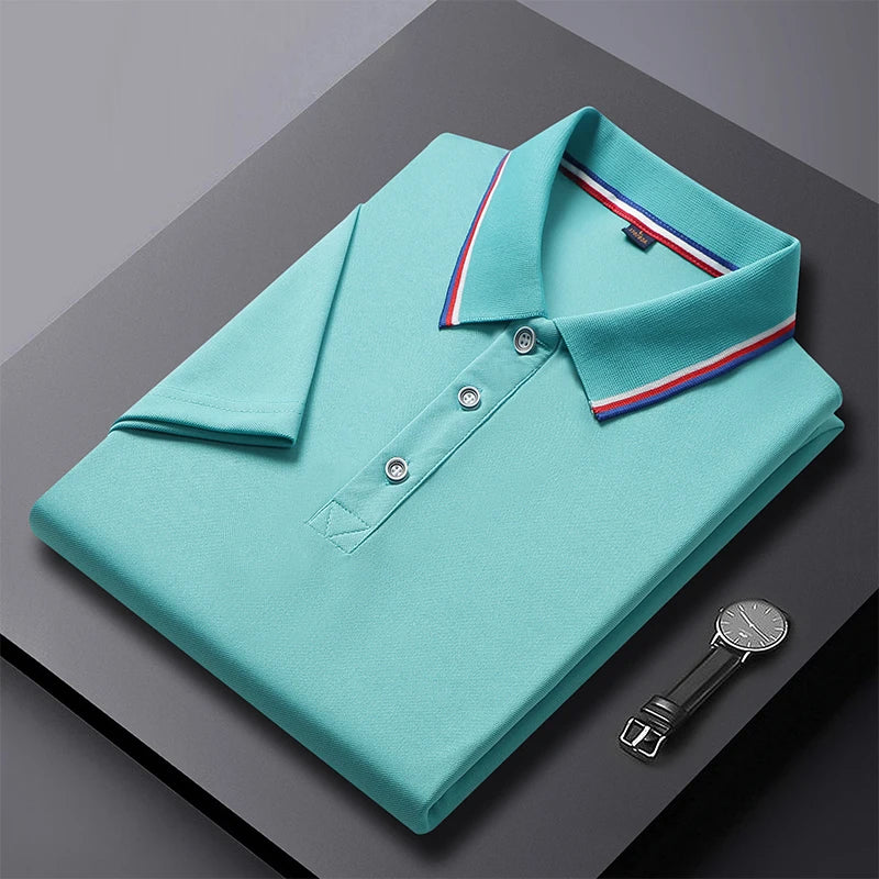 2024 Solid Color Polo Shirt Men's Business Polo Collar Half sleeved Top 2024 Summer Casual Short sleeved T-shirt for Men an - Tasawoq