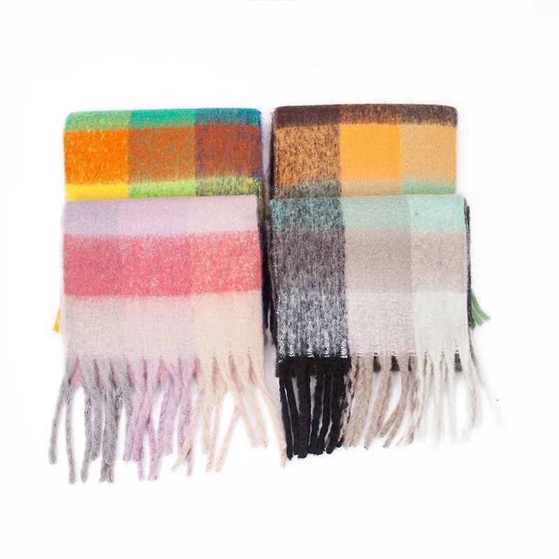 2025 Winter Thick Warm Scarf Women Cashmere Shawl and Wraps Pashmina Neckerchief Bufanda Female Rainbow Hairy Tessel Echarpe New - Tasawoq
