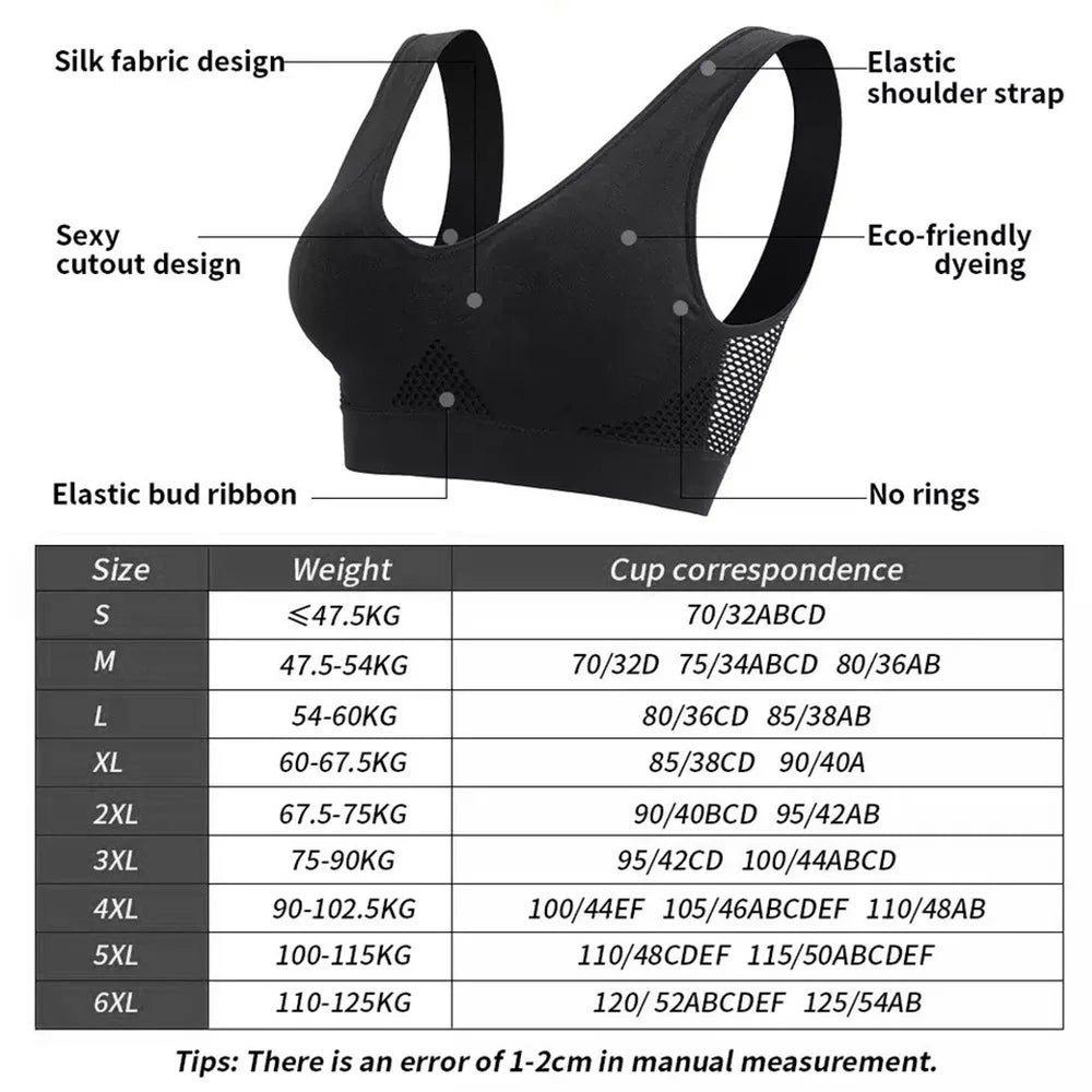 Seamless Mesh Women Sports Bras Fitness Gym Running Underwear Shockproof Bra Wireless 6XL Plus Size Crop Top Breathable Yoga Bra - Tasawoq