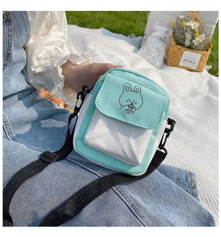 Cute Canvas One Shoulder Womens Bag Little Rabbit Korean Version Fashion Crossbody Bag Female Student Cotton Womens Handbag - Tasawoq