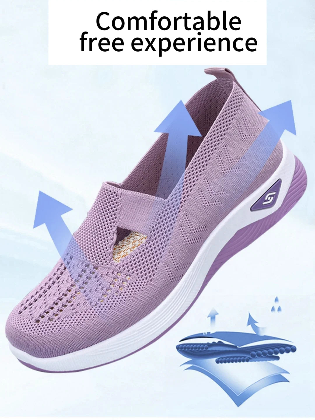 Women's Solid Color Breathable Sneakers, Soft Sole Lightweight Slip On Walking Shoes, Low-top Knitted Casual Shoes - Tasawoq