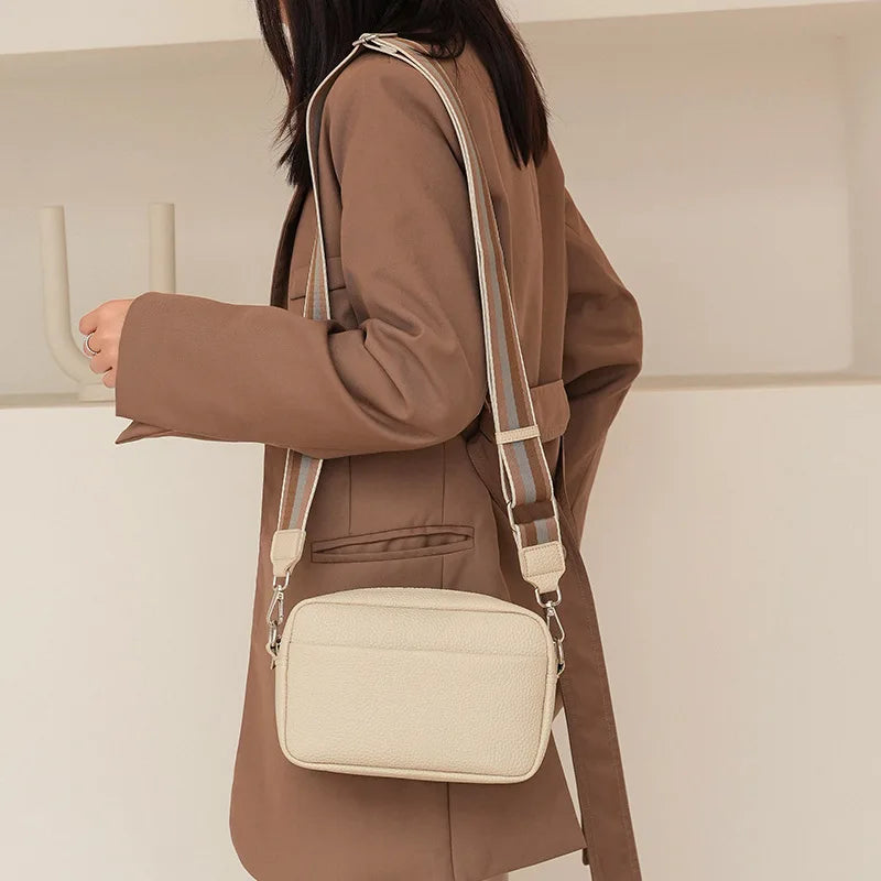 Fashion Hit Color Shoulder Bags for Women Female PU Leather Crossbody Messenger Bags Small Handbag Wide Strap Purse - Tasawoq
