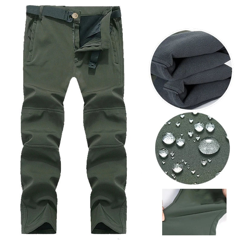 Men's Autumn Winter SoftShell Fleece Waterproof Jackets Male Hood Coats Fishing Hiking Camping Climbing Skiing Pants Trousers - Tasawoq