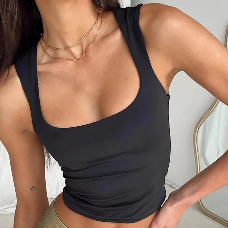Sleeveless Collar Crop Top Women Tank Tops Casual Y2K Summer 2024 Black T Shirts Sexy - Tasawoq