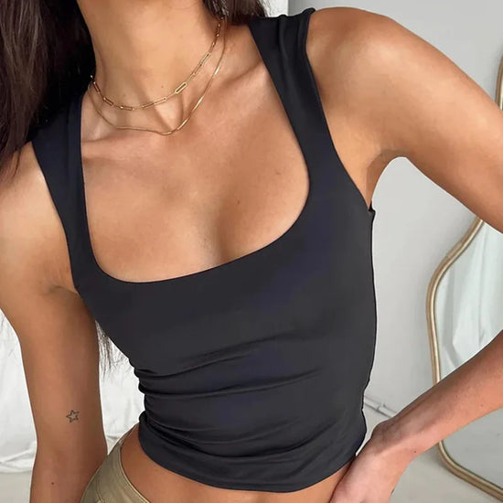 Sleeveless Collar Crop Top Women Tank Tops Casual Y2K Summer 2024 Black T Shirts Sexy - Tasawoq