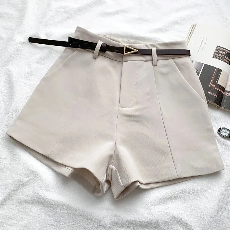 ITOOLIN Casual Women's Shorts A-line High Waist Short Chic Office Lady Shorts With Belted Vintage Female Trousers Spring Summer - Tasawoq