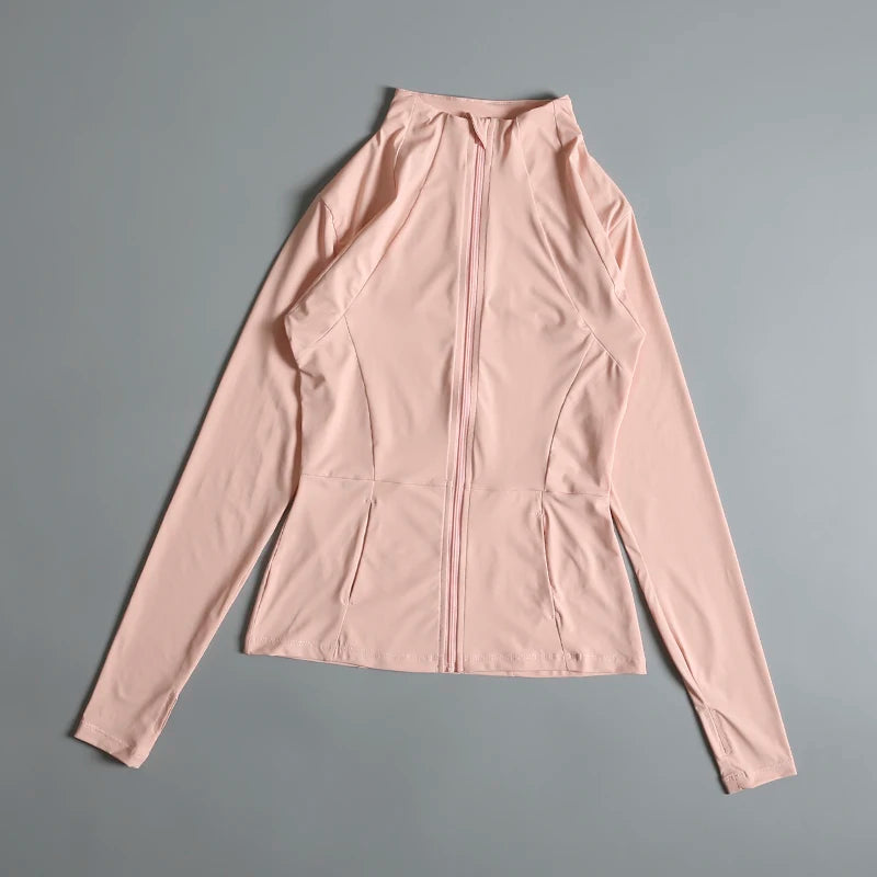 New yoga wear ladies coat round high elastic loose exercise yoga fitness long sleeve stand-up collar yoga tops - Tasawoq