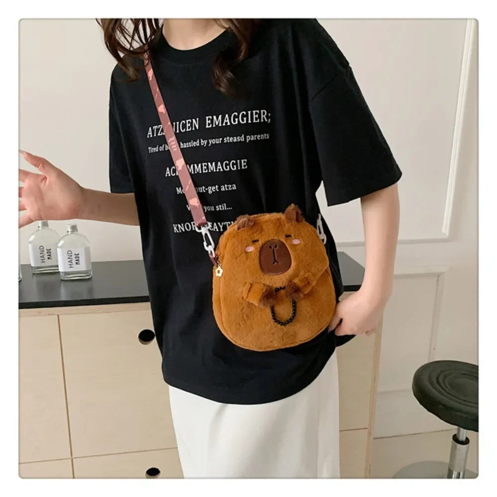 Large Capacity Capybara Plush Shoulder Bag Cartoon Capybara Handbag Unisex Capybara Handbag - Tasawoq