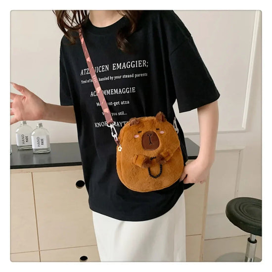 Large Capacity Capybara Plush Shoulder Bag Cartoon Capybara Handbag Unisex Capybara Handbag - Tasawoq