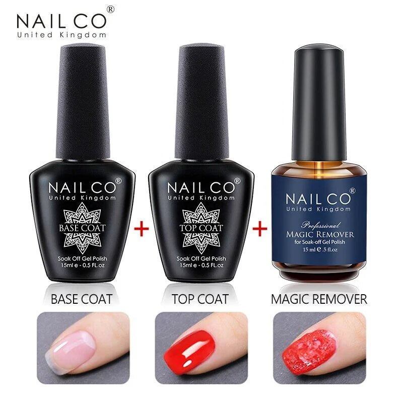 NAILCO 15ml Top Coat Base Coat Gel Nail Primer Gel Remover Nail Art Semi Permanent Lacquer Varnish Hybrid Nail Supplies - Tasawoq