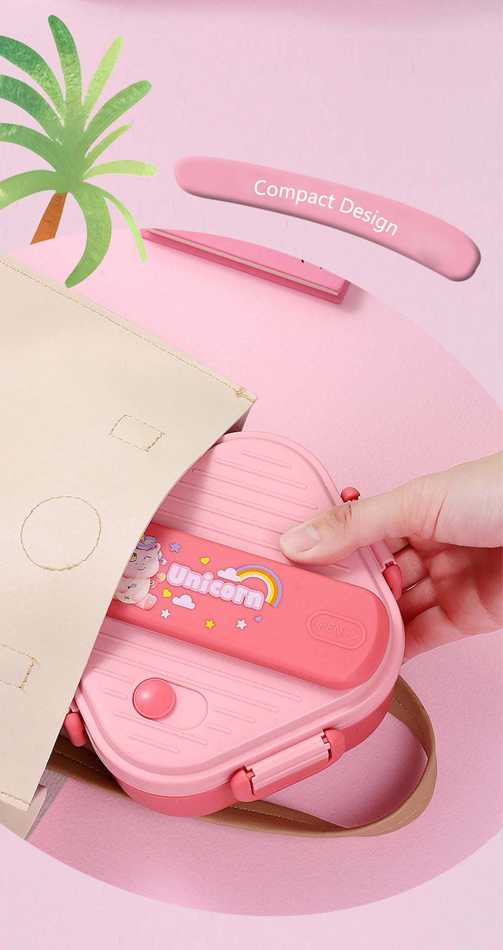 3 Grids Unicorn Lunch Box For Children Students Sandwich Fruit Food Storage Container Cartoon Kids Bento Box For School Camping