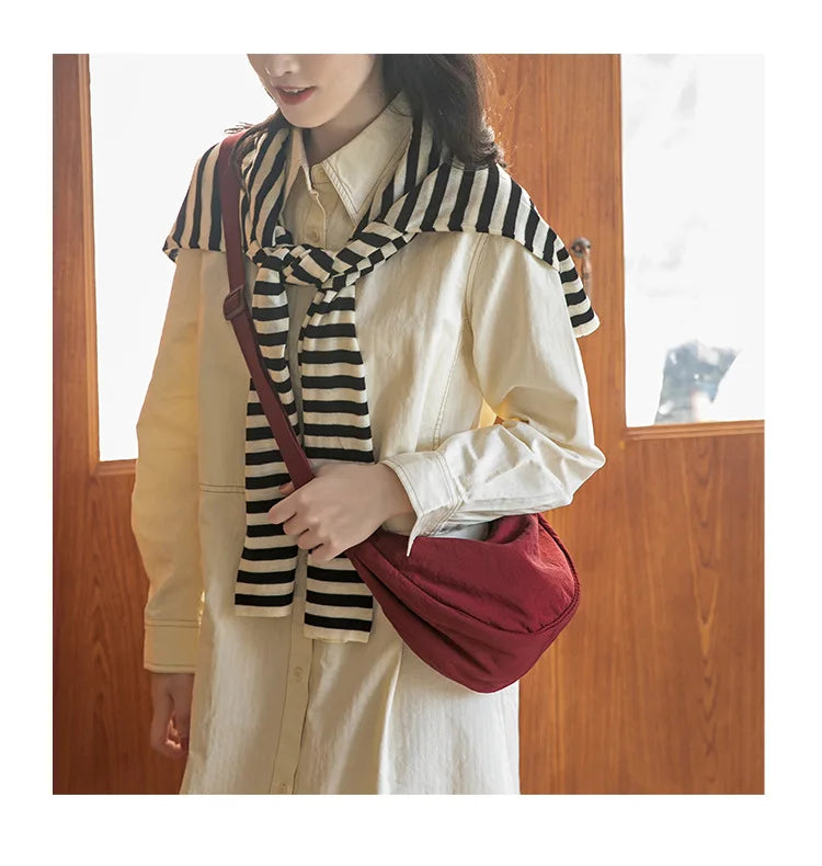 Solid Color Women's Portable Shoulder Bag Simple Female Nylon Cloth Padded Crossbody Bags Travel Purse Handbags Messenger Bag - Tasawoq