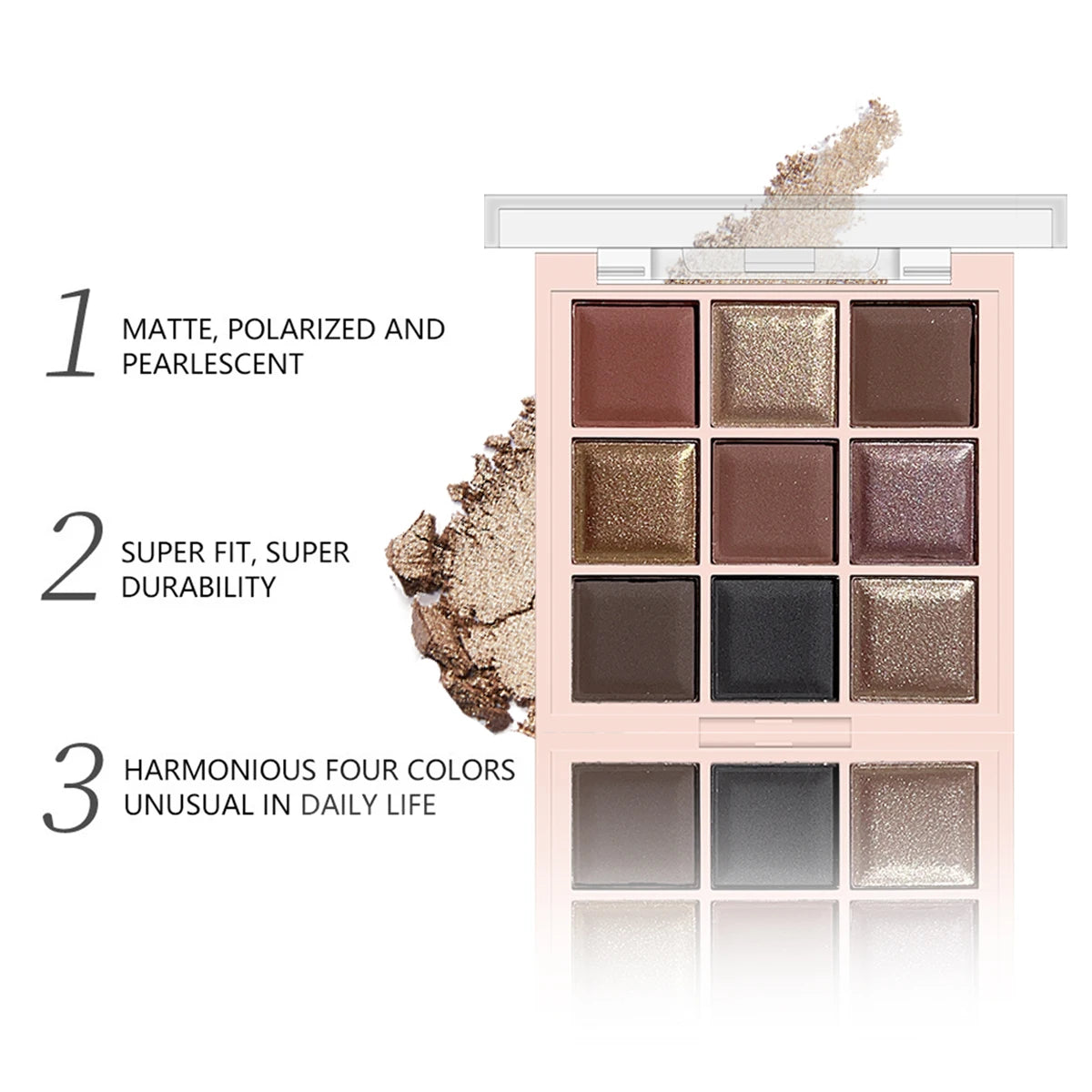 9-Color Eyeshadow Palette with Fine Glitter, Shimmer, Matte, Milk Tea Shades; Mini, Daily Use, Student-Friendly Makeup - Tasawoq