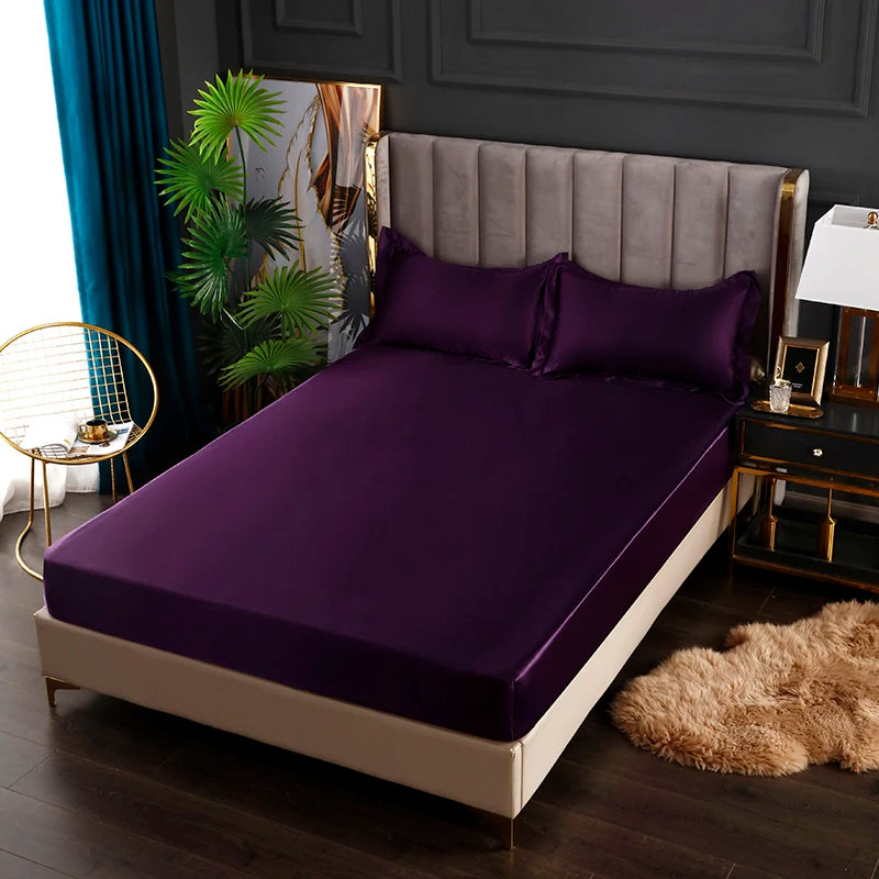 New Satin Fitted Sheet European Style Rayon Mattress Cover Elastic Band Bed Sheet King 140x200 160x200 No Pillowcase Beddings - Tasawoq