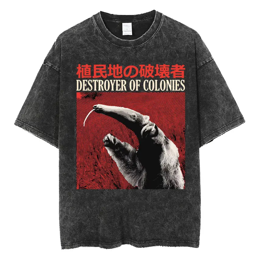 The Horrors Are Never Ending Yet I Remain Silly T-shirt Funny Japanese Style Frog Retro Washed T Shirt Men's Oversized Tees Tops - Tasawoq