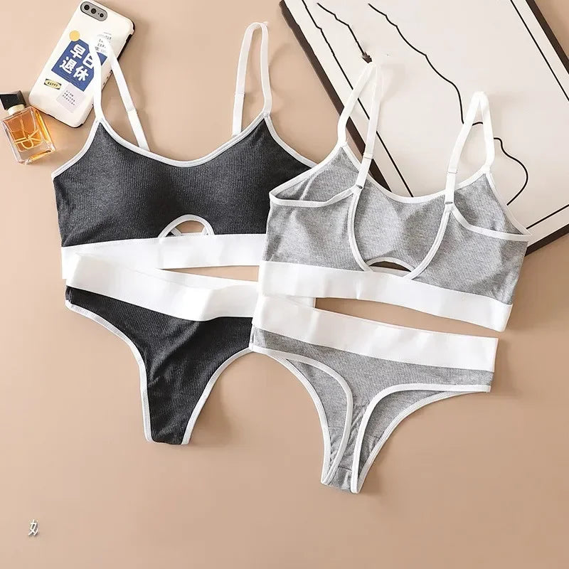 Seamless Bras Sports Bra And Panties Set Women Hollow Out Cotton Underwear U Back Push Up Bras Comfort Sexy Lingerie Set - Tasawoq