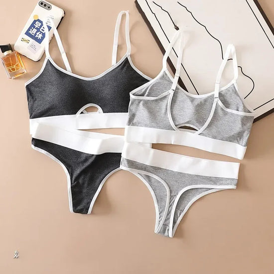 Seamless Bras Sports Bra And Panties Set Women Hollow Out Cotton Underwear U Back Push Up Bras Comfort Sexy Lingerie Set - Tasawoq